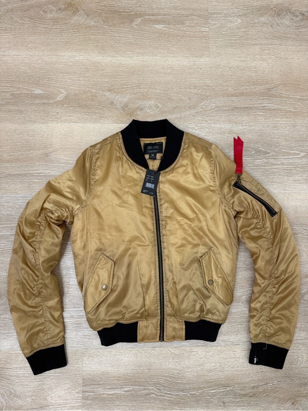 NWT Red Fox MA-1 Bomber Jacket Wheat Gold Flight Coat Men’s Size M Zip Pockets